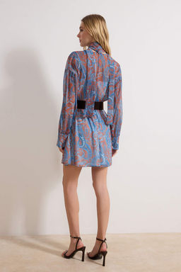 Cok Renkli Fular Detayl? Suet Kemerli Mini Dokuma Elbise TWOAW26EL00377