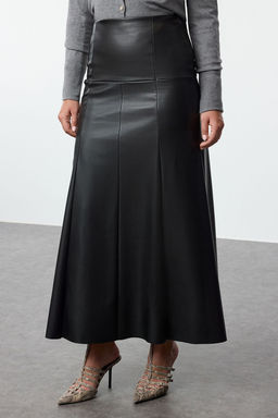 Siyah PU/Suni Deri A Kesim/Can Form Maxi Etek TWOAW25ET00024 - Trendyolmilla фото 4