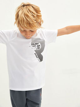 Bisiklet Yaka Bask?l? K?sa Kollu Erkek ?ocuk Ti??rt