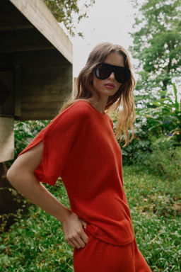 TOP R?STICO MANGA CAPA / Rojo - Zara фото 3