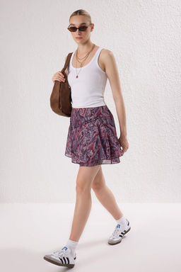 Trendyolmilla Bordo Kendinden Simli Desenli F?rf?rl? Mini Astarl? Sifon Etek TWOSS25ET00203 фото 2