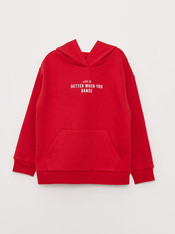 Kap??onlu Bask?l? Uzun Kollu K?z ?ocuk Sweatshirt