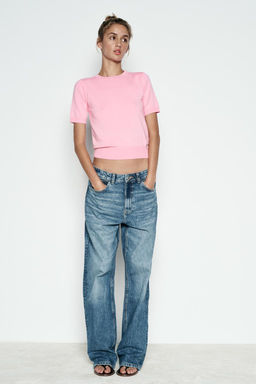 BASIC PLAIN KNIT TOP WITH SHORT SLEEVES - Zara фото 2