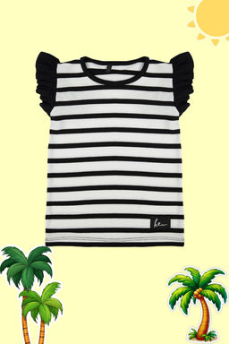 Siyah K?z Cocuk Cizgili Regular/Normal Kal?p F?rf?r Detayl? Kolsuz Orme T-Shirt TKDSS24TS00014 - Trendyolmilla фото 3