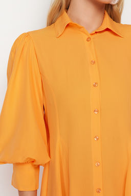 Turuncu Etegi Parcal? Dokuma Mini Gomlek Elbise TWOSS24EL00428 - Trendyolmilla фото 6