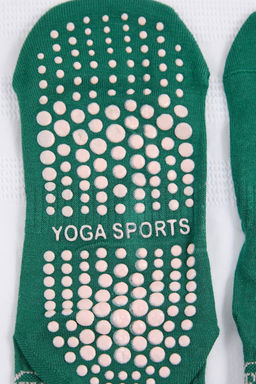 Yesil Sloganl? Kayd?rmaz Tabanl? Yoga/Pilates Jakar Orme Corap THMSS26CO00003