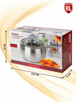 Ковш 2л из нержавеющей стали со стекл. кр., 16х10,5см (R-10/20s) - Rashel фото 6