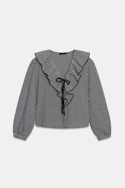 RUFFLED GINGHAM BLOUSE - Zara фото 5