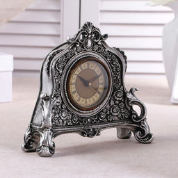 Часы настольные интерьерные каминные, 21×19×6.5 см, d=7 см, серебряные