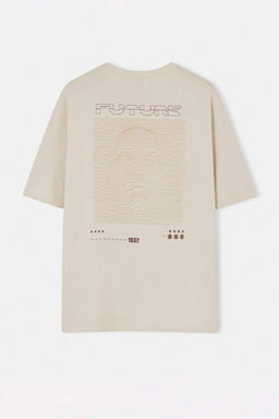 Tas Oversize/Genis Kesim Kabar?k Bask?l? %100 T-Shirt TMNSS23TS00171