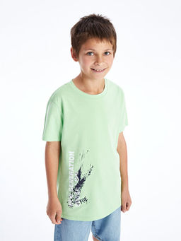 Bisiklet Yaka Bask?l? K?sa Kollu Erkek ?ocuk Ti??rt