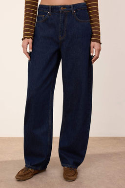 Wardrobe Essentials - Mavi DOKUMLU Yuksek Bel %100 Pamuk Tam Boy Baggy Jeans TWOSS26JE00138 - Trendyolmilla фото 5