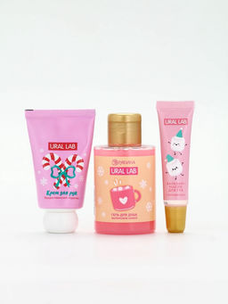 Подарочный набор в новогоднем носке: гель для душа, крем для рук, бальзам для губ и пилочка, URAL LAB