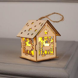 Цена за 2 шт. Ёлочная игрушка Домик с оленем, 7.5х6.5х6 см, от батареек, свечение тёплое белое - Luazon lighting фото 3