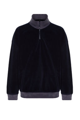 TRENDYOL MAN Lacivert Oversize/Genis Kesim Dik Yaka Renk Blok Anti-pilling Polar Polar Sweatshirt TMNAW24SW00036 - Trendyolmilla фото 3