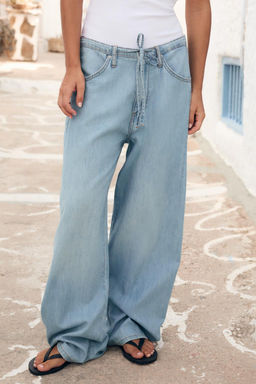 DRAWSTRING LOOSE-FITTING DENIM TROUSERS - Zara фото 9