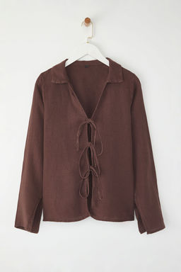 TRENDYOLMILLA Beyaz %100 Keten Baglama Detayl? Gomlek TWOSS25GO00124 фото 5