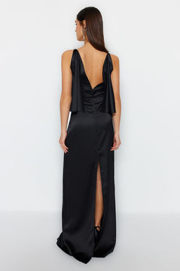 Siyah Tas Ask? Detayl? V Yaka Uzun Gece Abiye Elbise TPRSS23AE00220 - Trendyolmilla фото 7