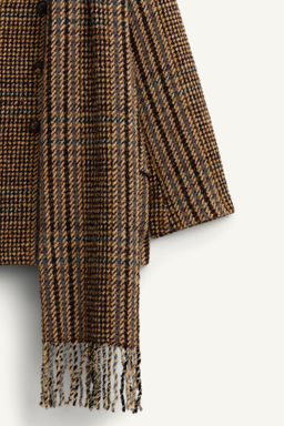 LIMITED EDITION CROPPED CHECK COAT WITH SCARF - Zara фото 12