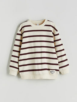 Bisiklet Yaka ?izgili Erkek ?ocuk Sweatshirt ve E?ofman Alt 2li