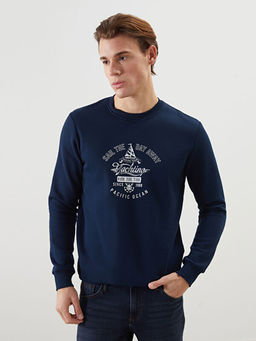 Bisiklet Yaka Bask?l? Erkek Kal?n Sweatshirt