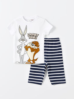 Bisiklet Yaka K?sa Kollu Bugs Bunny Bask?l? Erkek Bebek Pijama Tak?m?
