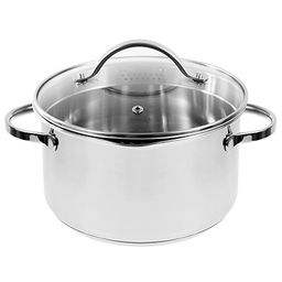 Кастрюля из нержавеющей стали "Prime" 6,1л, д24см, h13,5см, стеклянная крышка с отверстиями для слива воды, двойное капсулированное дно, с носиками, мерная шкала, подарочная коробка, Appetite (Китай) Подходит для всех видов плит, включая индукционную