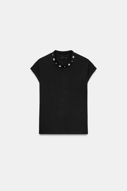SHORT SLEEVE FAUX PEARL T-SHIRT - Zara фото 5