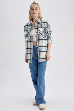 Фланелевая туника с длинными рукавами и воротником-рубашкой оверсайз - Defacto фото 2