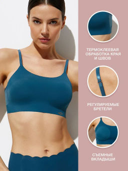 OmD 1112B Invisible Майка "Toп" женская с сеткой (кроп-топ на тонких бретелях с вкладышами), PA - Blu Marino
