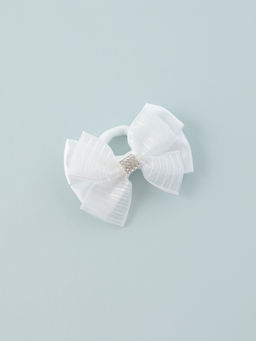 Цена за 6 шт. Бант для волос на резинке «Школьница», полосы стразы, 6.5 см, белый