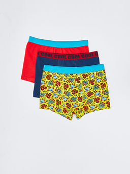 Bask?l? Pamuklu Erkek ?ocuk Boxer 3l?