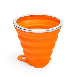 Стакан складной Ultra thin 270 мл, диаметр 10 см, высота 8,5 см, в сложенном виде 1,5 см, силиконовый, с металлическим ободком, с прозрачной пластиковой крышкой, с петлей для переноски, неоновый оранжевый - Devente фото 4