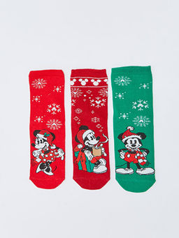 Minnie Mouse Desenli Y?lba?? Temal? K?z ?ocuk Soket ?orap 3l?