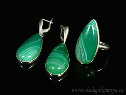 Кольцо Серьги с агатом тонированным, цв.зеленый размер 19.