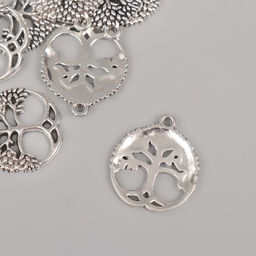 Цена за 10 шт. Металлический элемент, декоративная подвеска «Арт Узор. Дерево жизни», серебро, 2.6×2.3 см