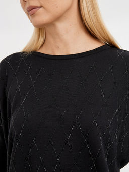 джемпер женский силуэта летучая мышь в черном цвете с ромбами из страз - Glenfield фото 6