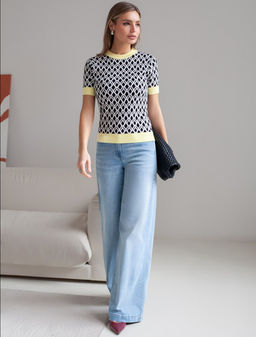 Джемпер с коротким рукавом жаккардовой вязки с принтом ромб