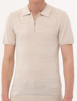 Bej Slim Fit Fermuarl_ Polo Yaka Triko Ti__rt - Pierre cardin фото 6