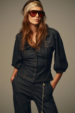 Z1975 FITTED DENIM PUFF SLEEVE SHIRT - Zara фото 2