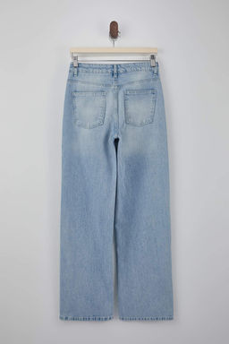 Ac?k Mavi DOKUMLU Normal Bel %100 Pamuk Wide Leg Jeans TWOSS26JE00135 - Trendyolmilla фото 2