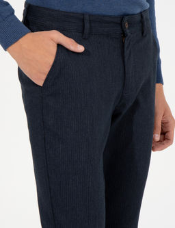 Lacivert Slim Fit Keten Kar___ml_ Chino Pantolon