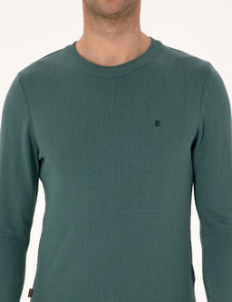 Ye_il Slim Fit Bisiklet Yaka Basic Triko Kazak