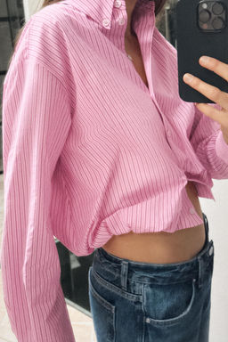 STRIPED POPLIN SHIRT WITH PUFF SLEEVES - Zara фото 9
