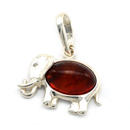 Подвеска Слон 20*16мм с янтарем С925 цв.коньячный, 2,3г