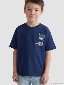 Bisiklet Yaka Sonic Bask?l? Erkek ?ocuk Ti??rt