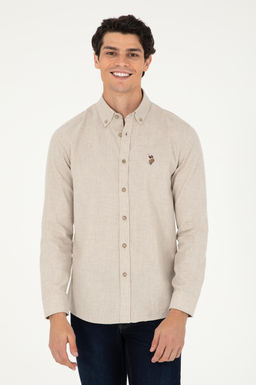 Мужская бежевая базовая рубашка с длинным рукавом