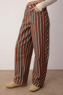 Kahverengi Cizgi Desenli Normal Bel Loose Baggy Jeans TWOAW26JE00003 - Trendyolmilla фото 3