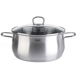 Набор кастрюль из нержавеющей стали Бригг 3 штуки: 2,2л - д18см, h9см, 3,2л - д20см, h10,5см, 5,2л - д24см, h11,5см, s0,5мм, дно s2,7мм, полировка матовая снаружи, зеркальная внутри, стеклянная жаропрочная крышка, стальной обод, пароотвод, ручки с - Домашняя мода фото 6