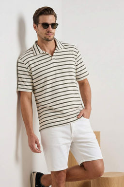 Yesil Regular/Normal Kesim Dokulu Cizgili Polo Yaka T-shirt TMNSS26PO00013 - Trendyolmilla фото 2